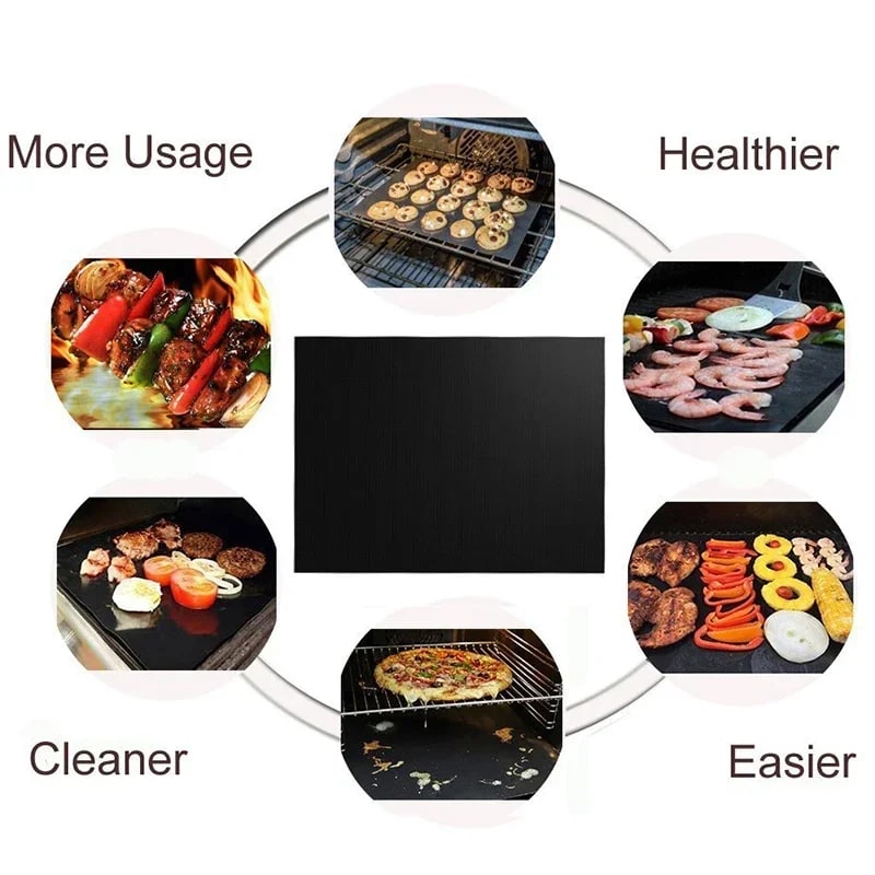 Reusable BBQ Grill Mat, PTFE-Coated Non-Stick, 60x40cm or 40cm Round