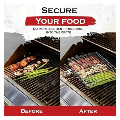 Folding Metal Iron BBQ Grill Basket with Removable Handle, 32 x 21 x 4 cm