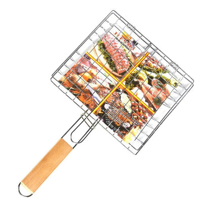 Folding Metal Iron BBQ Grill Basket with Removable Handle, 32 x 21 x 4 cm - B