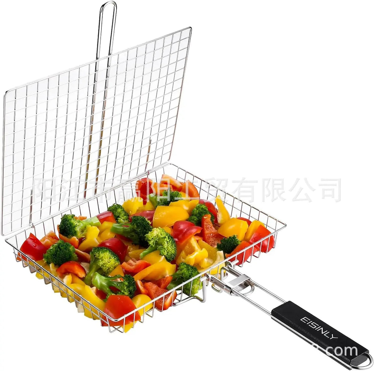 Folding Metal Iron BBQ Grill Basket with Removable Handle, 32 x 21 x 4 cm - WHITE