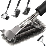 Stainless Steel BBQ Grill Brush with Scraper, Hanging Hook and Non-Slip Handle