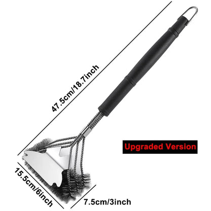 Stainless Steel BBQ Grill Brush with Scraper, Hanging Hook and Non-Slip Handle - Size 4