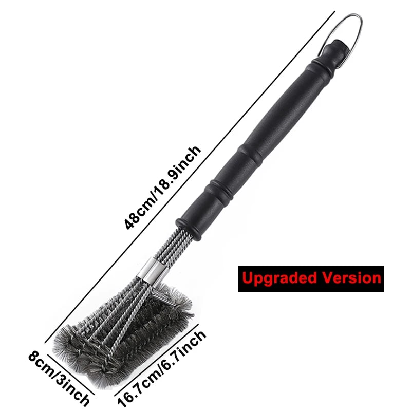 Stainless Steel BBQ Grill Brush with Scraper, Hanging Hook and Non-Slip Handle - Size 3