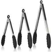 Stainless Steel BBQ Tongs, 3-Piece Set, Silicone Tips, 8/10/13in