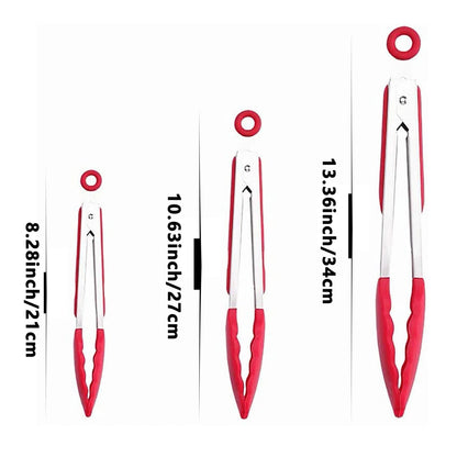 Stainless Steel BBQ Tongs, 3-Piece Set, Silicone Tips, 8/10/13in