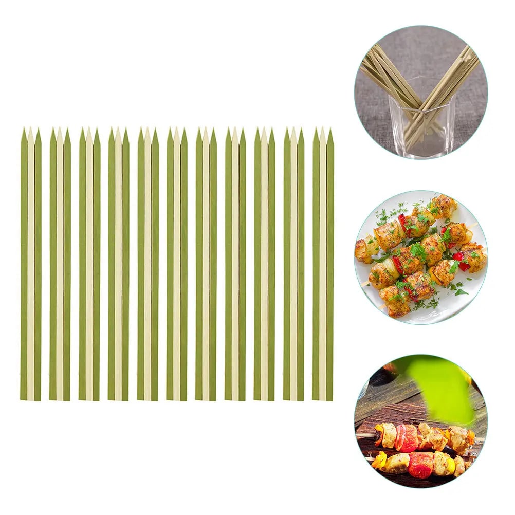 Plastic BBQ Skewers, 25cm Flat Kabob Sticks, Green, Pack of 100