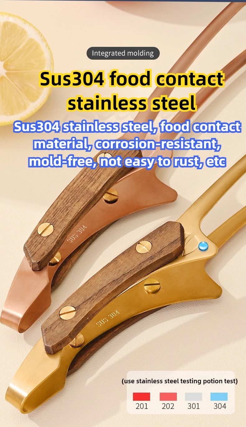 304 Stainless Steel BBQ Tongs with Wooden Handle, Turner Clip, Multiple Options