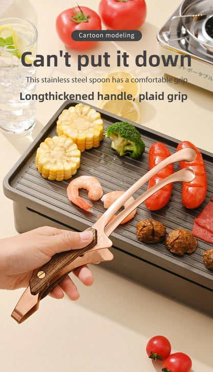 304 Stainless Steel BBQ Tongs with Wooden Handle, Turner Clip, Multiple Options