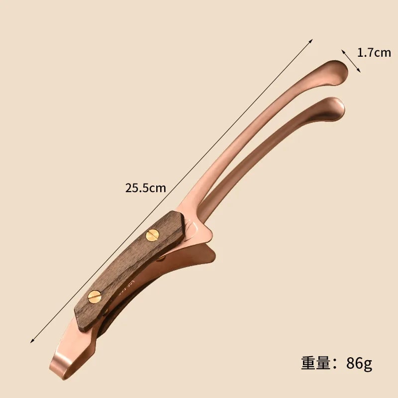 304 Stainless Steel BBQ Tongs with Wooden Handle, Turner Clip, Multiple Options - Rose gold