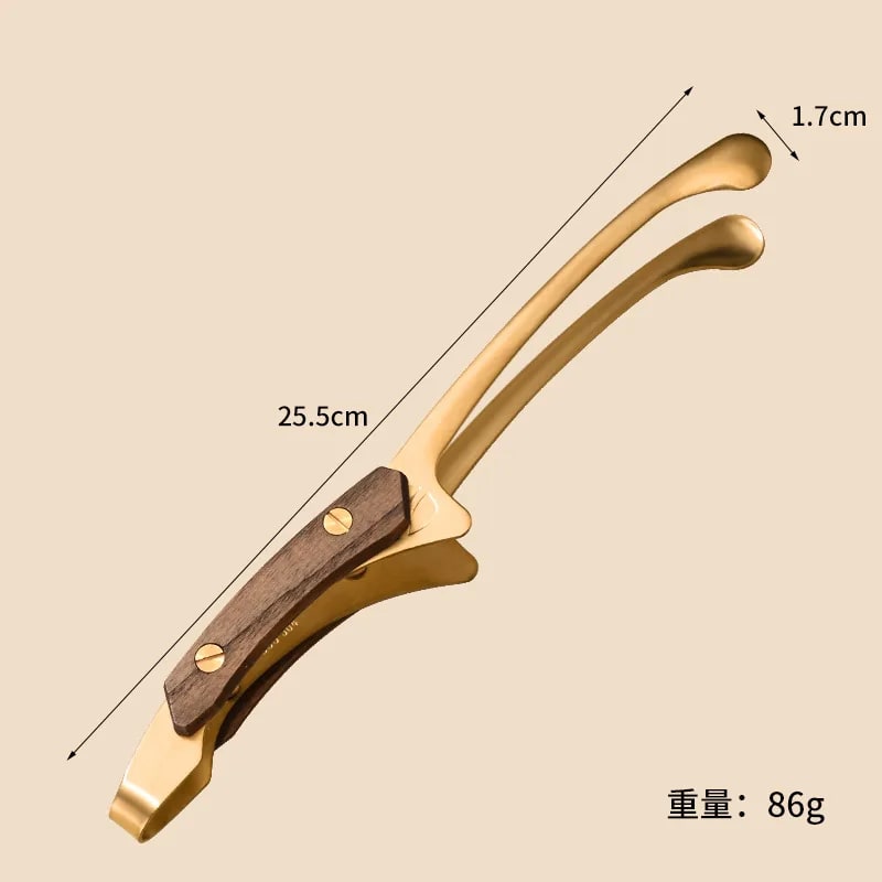 304 Stainless Steel BBQ Tongs with Wooden Handle, Turner Clip, Multiple Options - gold