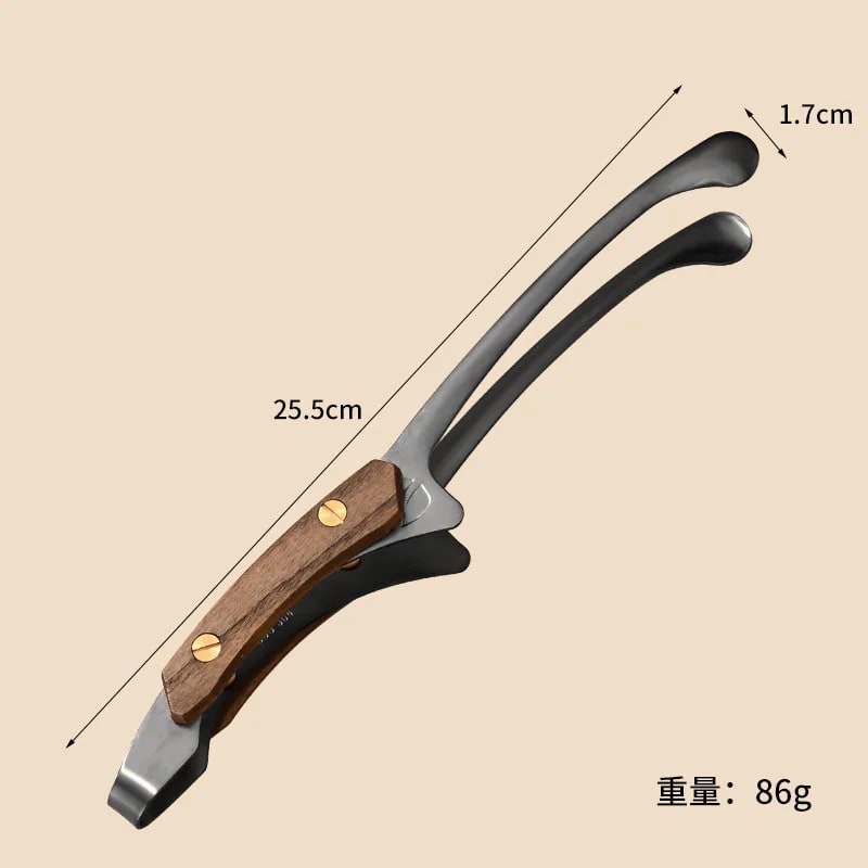 304 Stainless Steel BBQ Tongs with Wooden Handle, Turner Clip, Multiple Options - black