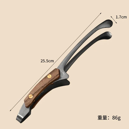304 Stainless Steel BBQ Tongs with Wooden Handle, Turner Clip, Multiple Options - black