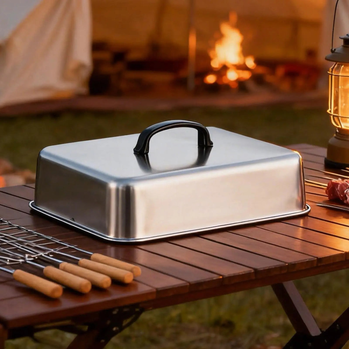 Rectangular Metal BBQ Basting Cover for Cooking and Baking, 43.5 x 28.2 x 6.6cm
