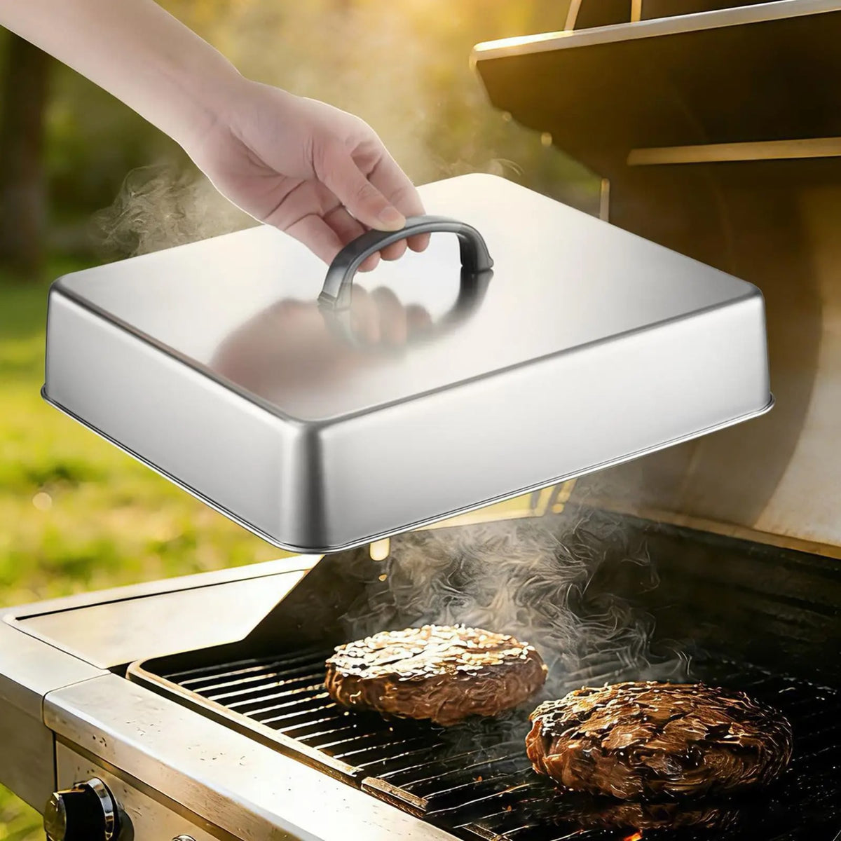 Rectangular Metal BBQ Basting Cover for Cooking and Baking, 43.5 x 28.2 x 6.6cm
