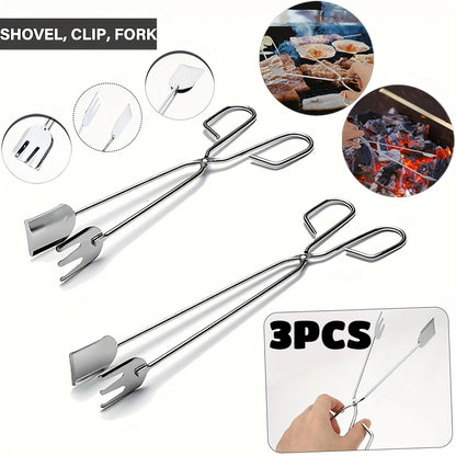 Stainless Steel BBQ Tongs, S/M/L Food Tongs, Silver, 3-Piece Option