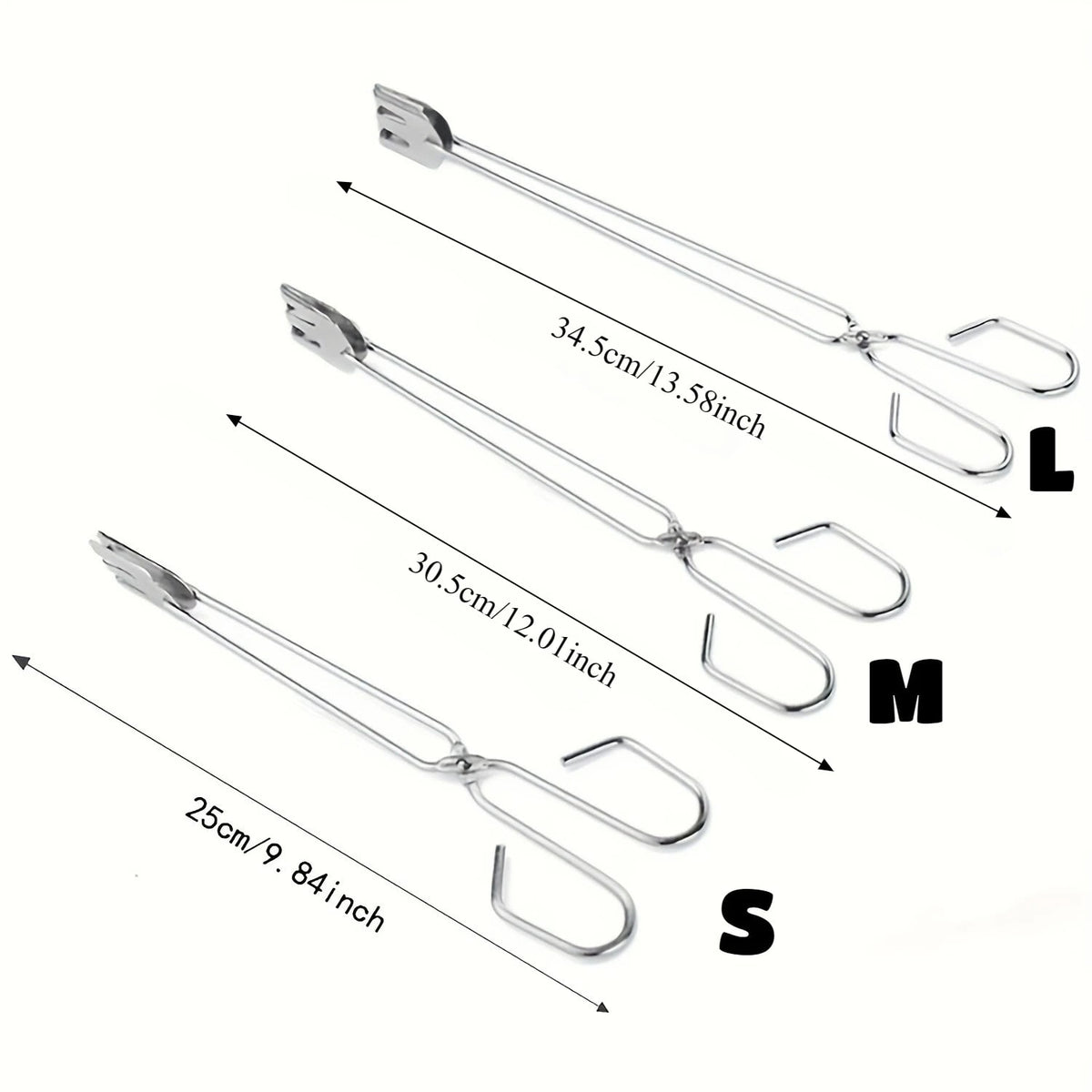 Stainless Steel BBQ Tongs, S/M/L Food Tongs, Silver, 3-Piece Option
