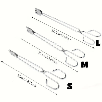 Stainless Steel BBQ Tongs, S/M/L Food Tongs, Silver, 3-Piece Option
