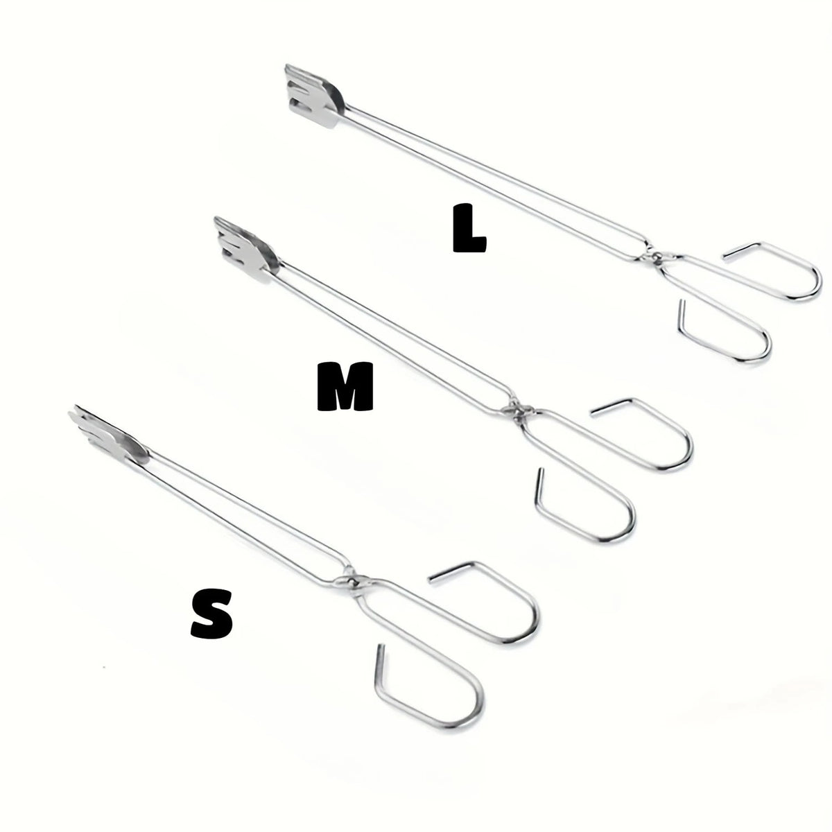 Stainless Steel BBQ Tongs, S/M/L Food Tongs, Silver, 3-Piece Option - SML 3PCS