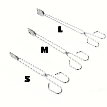 Stainless Steel BBQ Tongs, S/M/L Food Tongs, Silver, 3-Piece Option - SML 3PCS