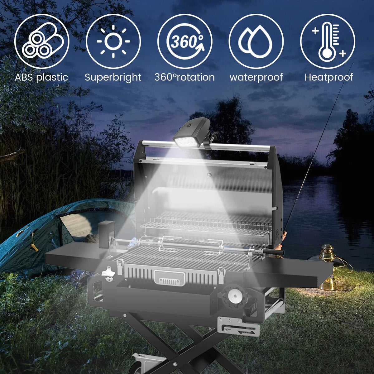 BBQ Grill Light, 10 LED, 200 lm, 360° Rotation, Heat Resistant