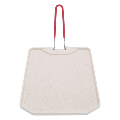 White Metal Grill Pan for BBQ, Square Non-Stick Griddle with Foldable Handle 22.5 x 19.5cm