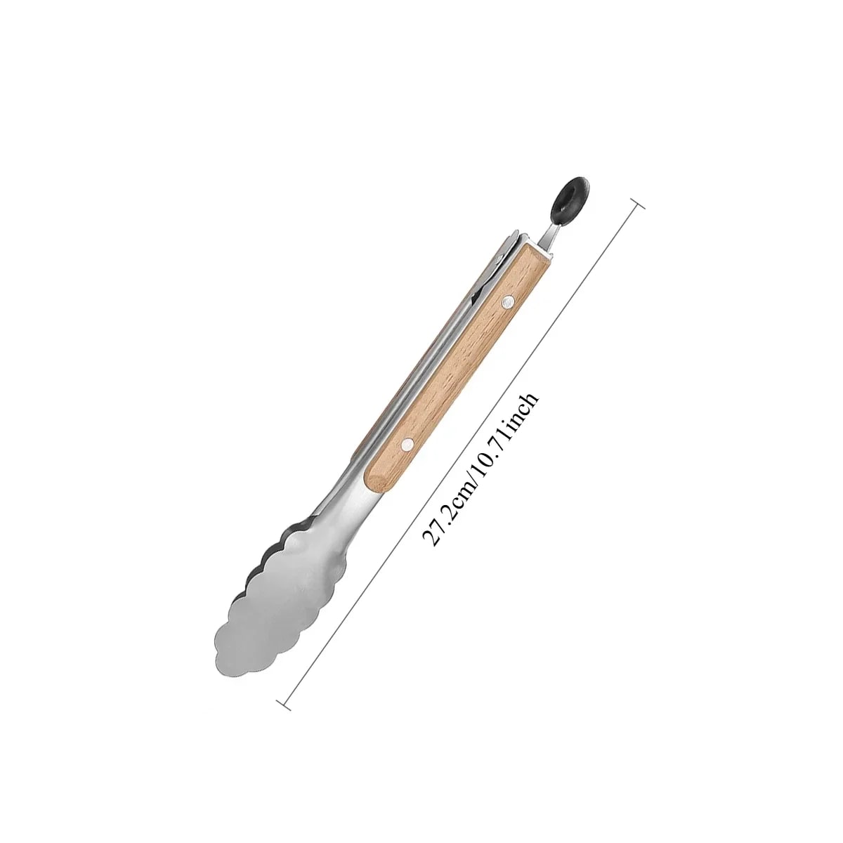 Stainless Steel Cooking Tongs with Wooden Handle for BBQ and Grilling, 27.2-44.5cm - 27.2cm-5698