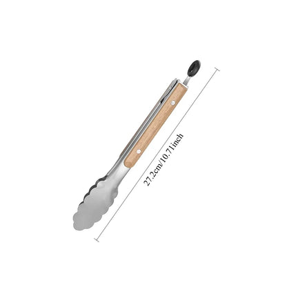 Stainless Steel Cooking Tongs with Wooden Handle for BBQ and Grilling, 27.2-44.5cm - 27.2cm-5698