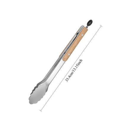 Stainless Steel Cooking Tongs with Wooden Handle for BBQ and Grilling, 27.2-44.5cm - 33.4cm-5698