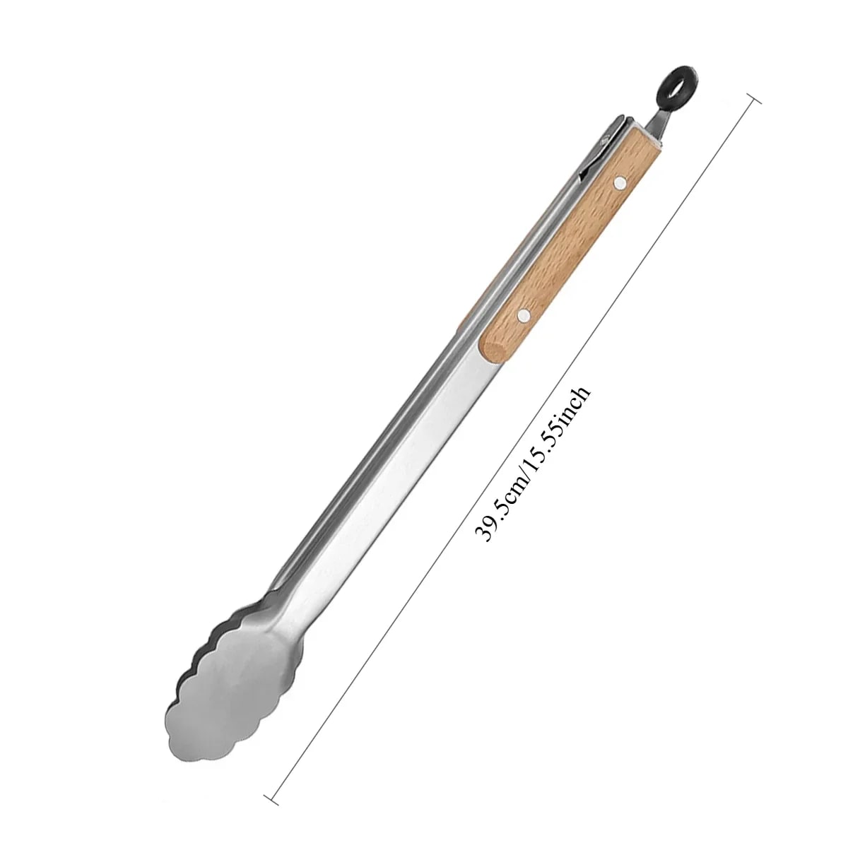 Stainless Steel Cooking Tongs with Wooden Handle for BBQ and Grilling, 27.2-44.5cm - 39.5cm-5698