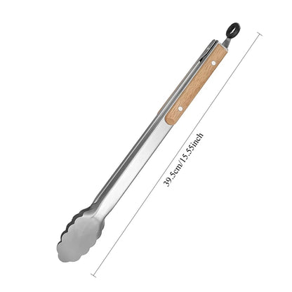 Stainless Steel Cooking Tongs with Wooden Handle for BBQ and Grilling, 27.2-44.5cm - 39.5cm-5698