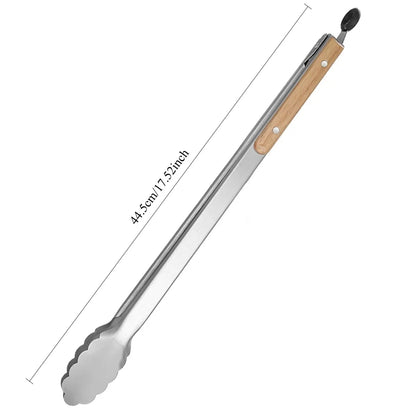 Stainless Steel Cooking Tongs with Wooden Handle for BBQ and Grilling, 27.2-44.5cm - 44.5cm-5698