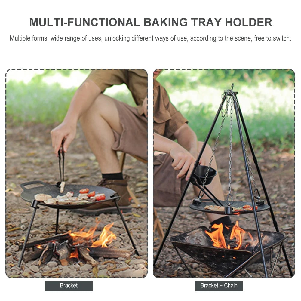 Adjustable BBQ Grill Pan and Tray Support, Black Aluminium Bracket with Stainless Steel Chain