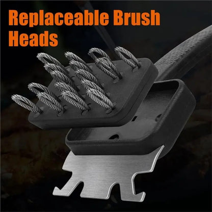 BBQ Grill Cleaning Brush with 304 Stainless Steel Wire Head, Scraper and Opener