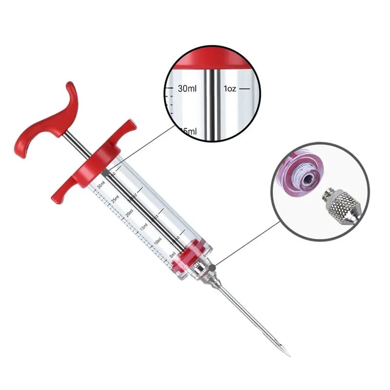 30ml BBQ Meat Marinade Injector Syringe Kit with 3 Needles and Brush