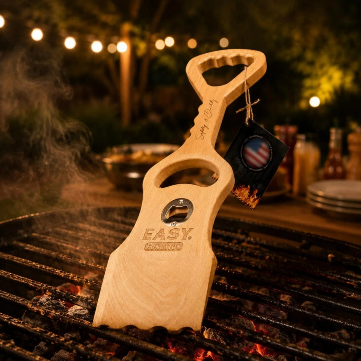 Wooden BBQ Grill Scraper and Griddle Cleaner with Bottle Opener