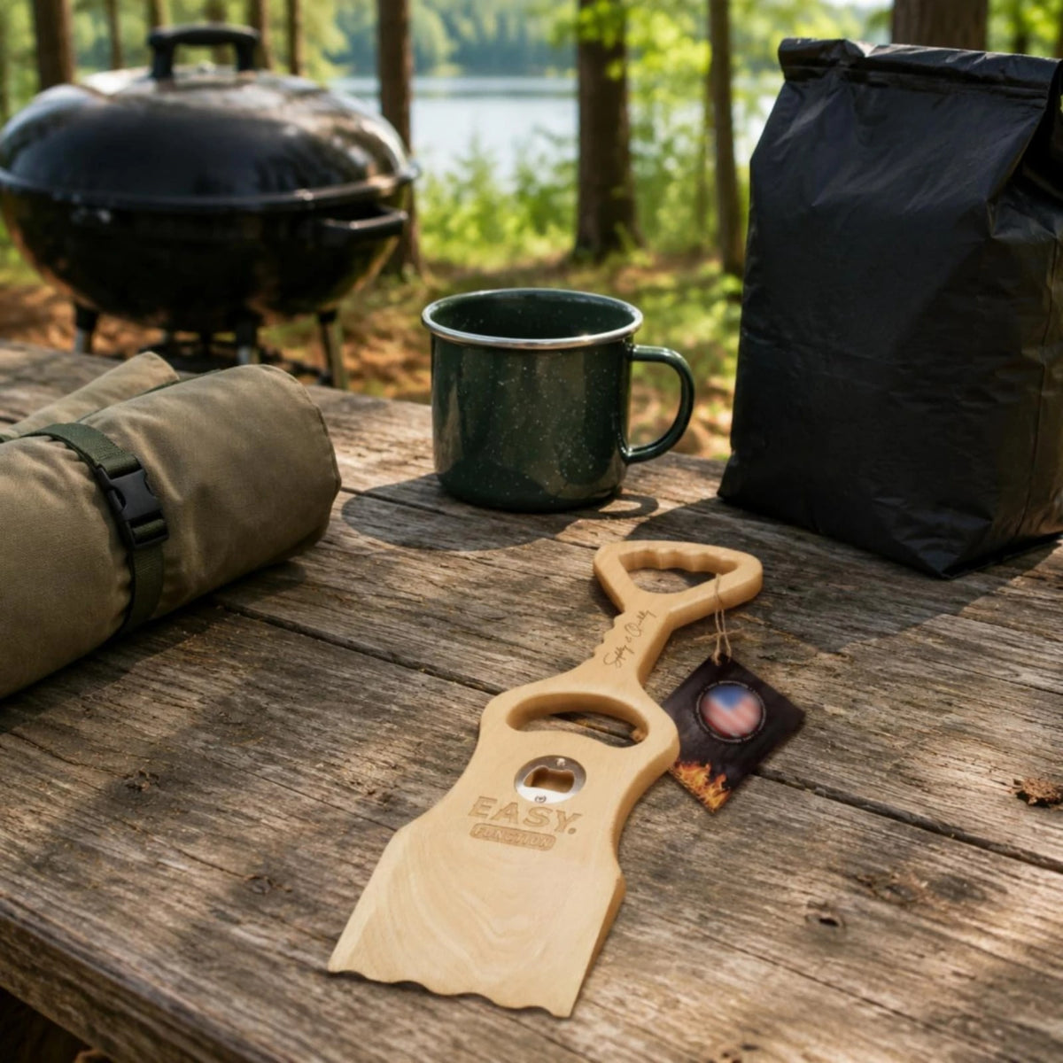 Wooden BBQ Grill Scraper and Griddle Cleaner with Bottle Opener