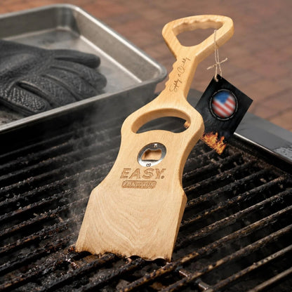 Wooden BBQ Grill Scraper and Griddle Cleaner with Bottle Opener