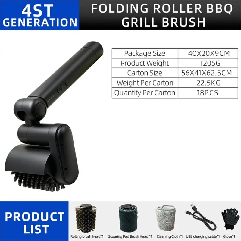 Electric BBQ Grill Brush, Cordless 3-Speed Cleaner with Nylon and Steel Wire Bristles