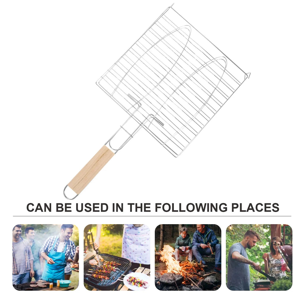 Black Plastic BBQ Grill Basket with Handle, 43.5 x 22.5 cm