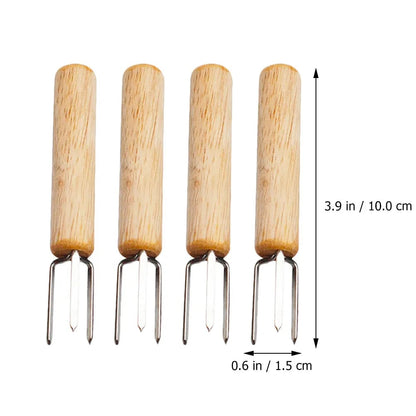 Corn Holders, 4-Piece Stainless Steel Forks with Wooden Handles, 10 cm
