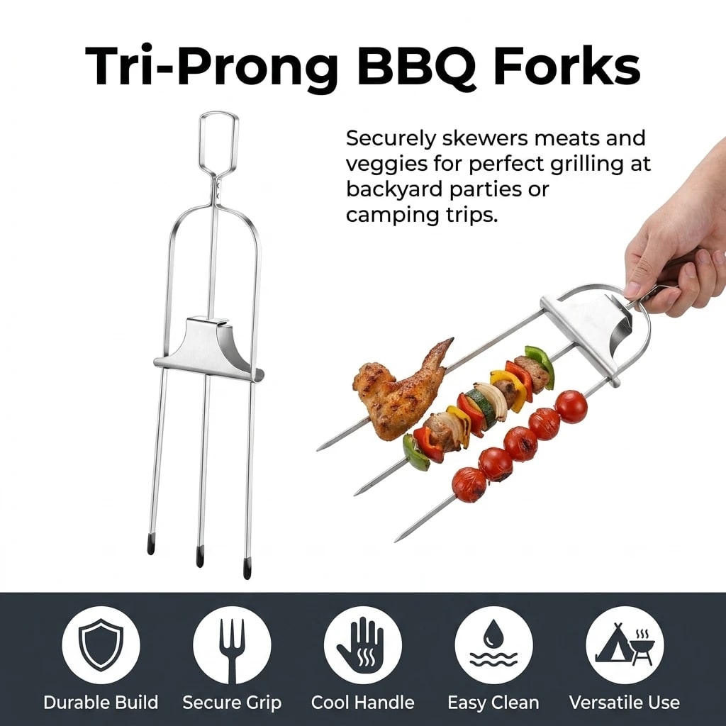 Stainless Steel BBQ Fork Skewers, 35.6cm, 2-Pack, 3-Prong