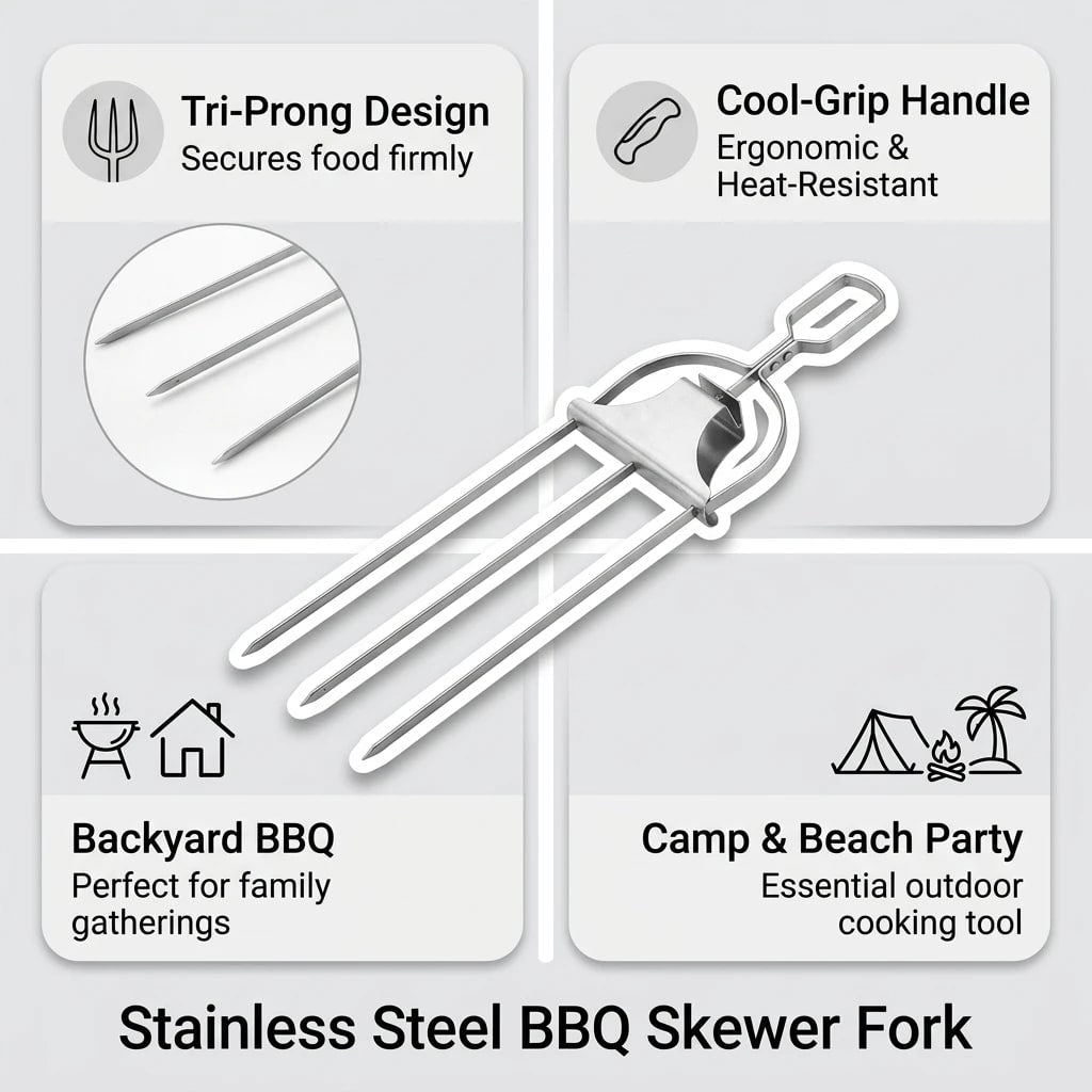 Stainless Steel BBQ Fork Skewers, 35.6cm, 2-Pack, 3-Prong