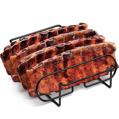 BBQ Rib Rack for 4 Ribs, Metal Barbecue Roasting Stand, 31.3 x 25.3 x 7.3 cm
