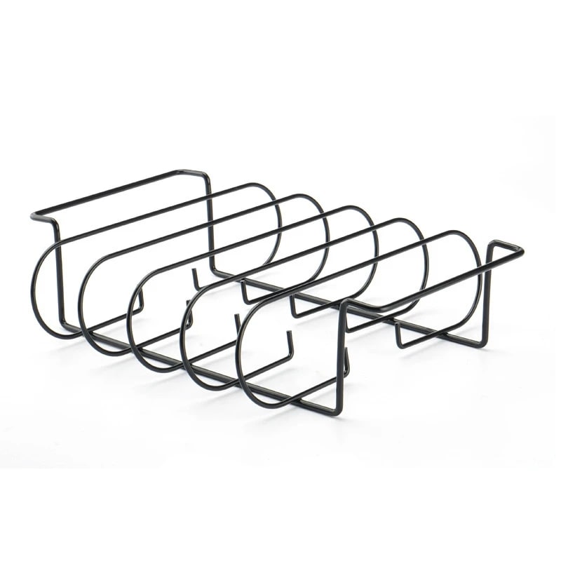 BBQ Rib Rack for 4 Ribs, Metal Barbecue Roasting Stand, 31.3 x 25.3 x 7.3 cm - black