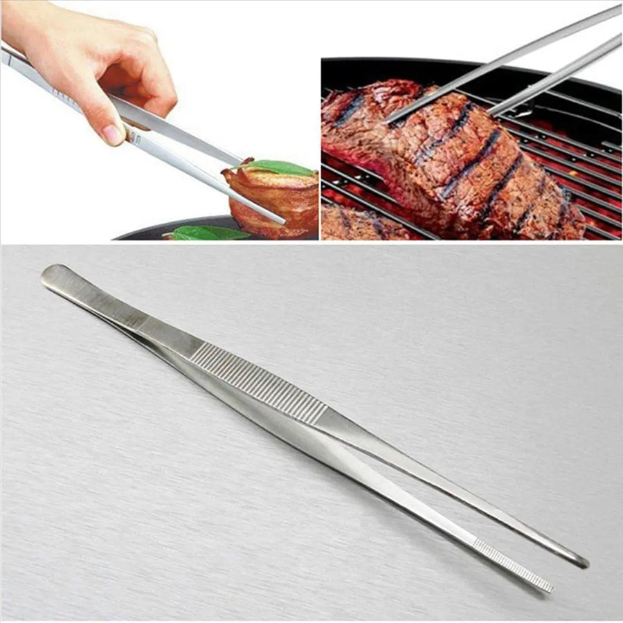4-Piece Stainless Steel Kitchen Tweezers, 30cm Long BBQ Grill Tongs