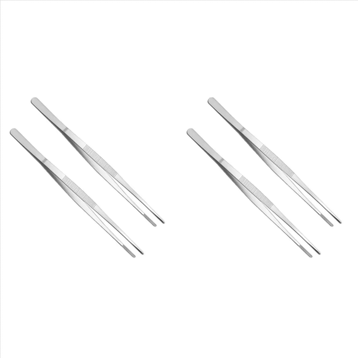 4-Piece Stainless Steel Kitchen Tweezers, 30cm Long BBQ Grill Tongs