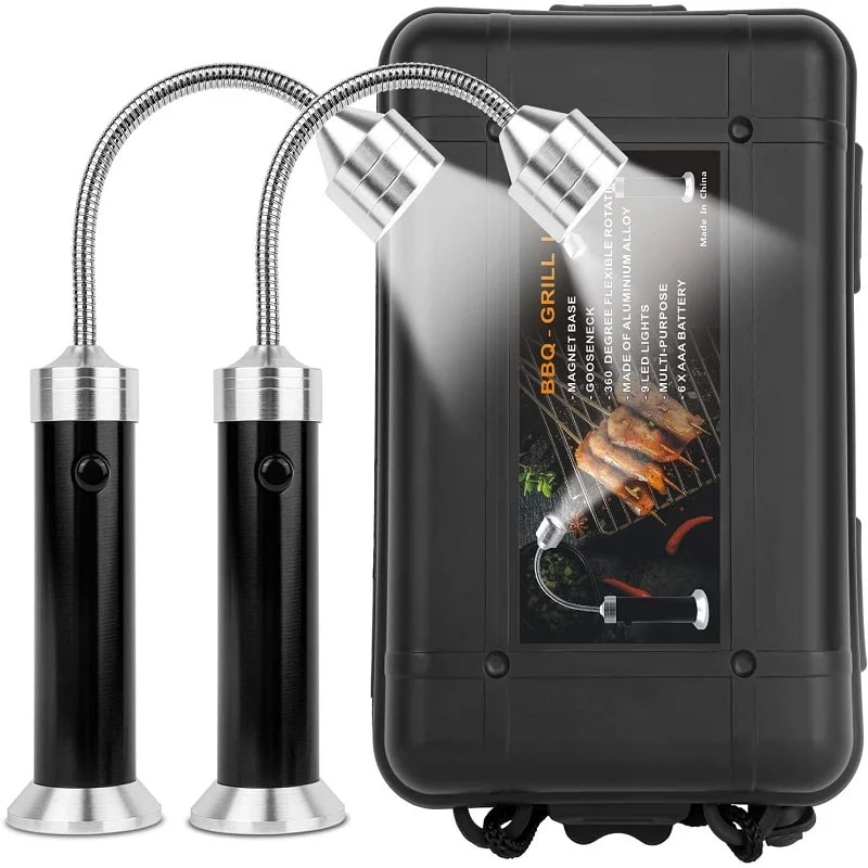 Magnetic BBQ Grill Light Set, 9 LED, 75 Lumens, Flexible 360° Neck, 2 Pack
