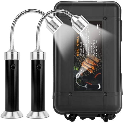 Magnetic BBQ Grill Light Set, 9 LED, 75 Lumens, Flexible 360° Neck, 2 Pack