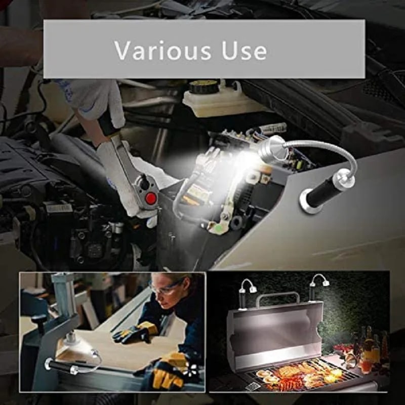 Magnetic BBQ Grill Light Set, 9 LED, 75 Lumens, Flexible 360° Neck, 2 Pack