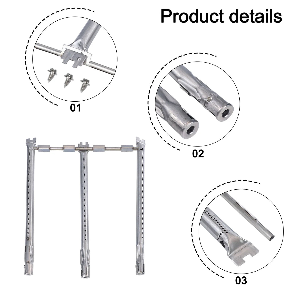 bbqdeals Front-Control Grill Burner Replacement Set, 304 Stainless Steel,